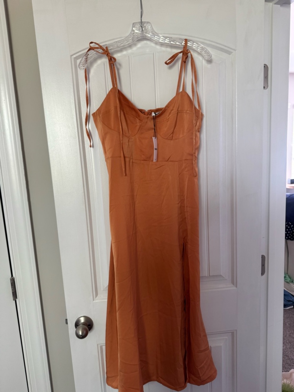 Showpo Burnt Orange Tie-Shoulder Midi Slip Dress